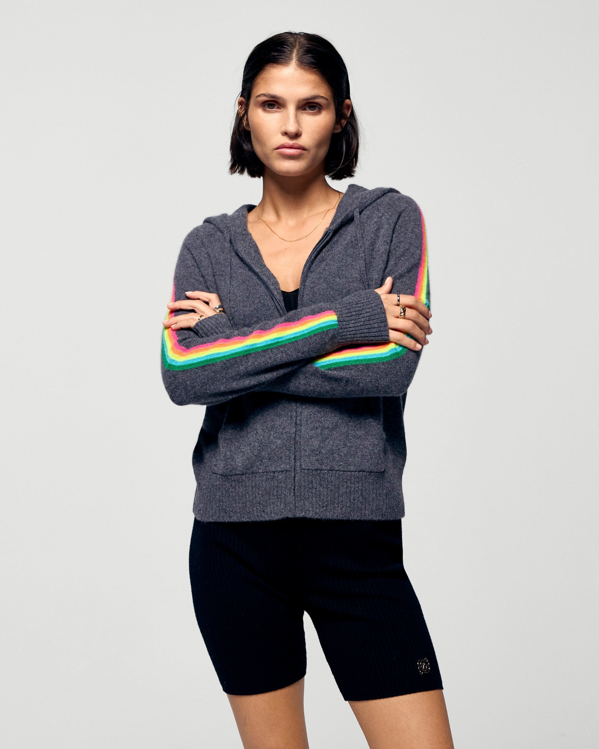 Multicolor Striped Hoodie (H25 / FEMME / Charcoal Gray)