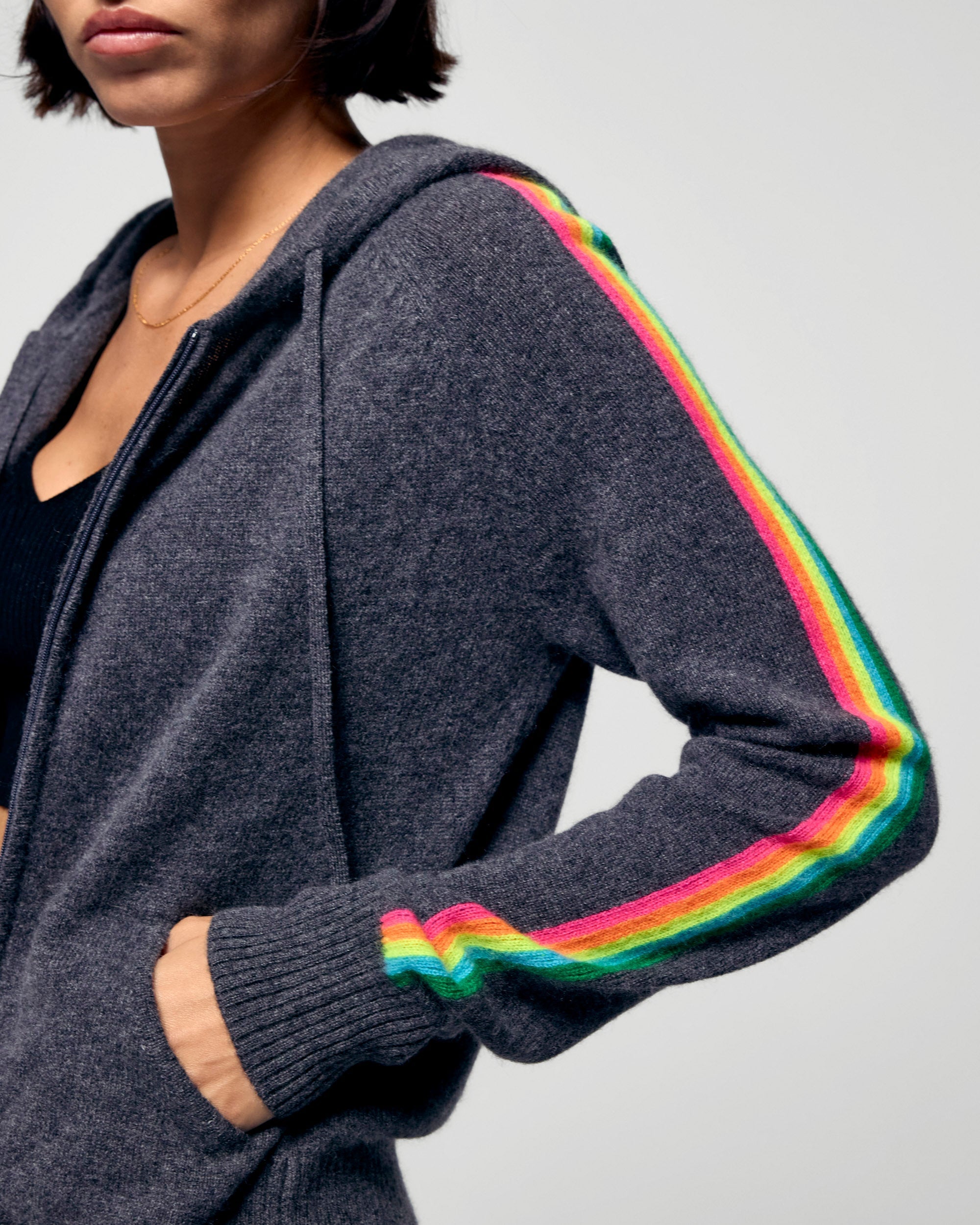 Multicolor Striped Hoodie (H25 / FEMME / Charcoal Gray)