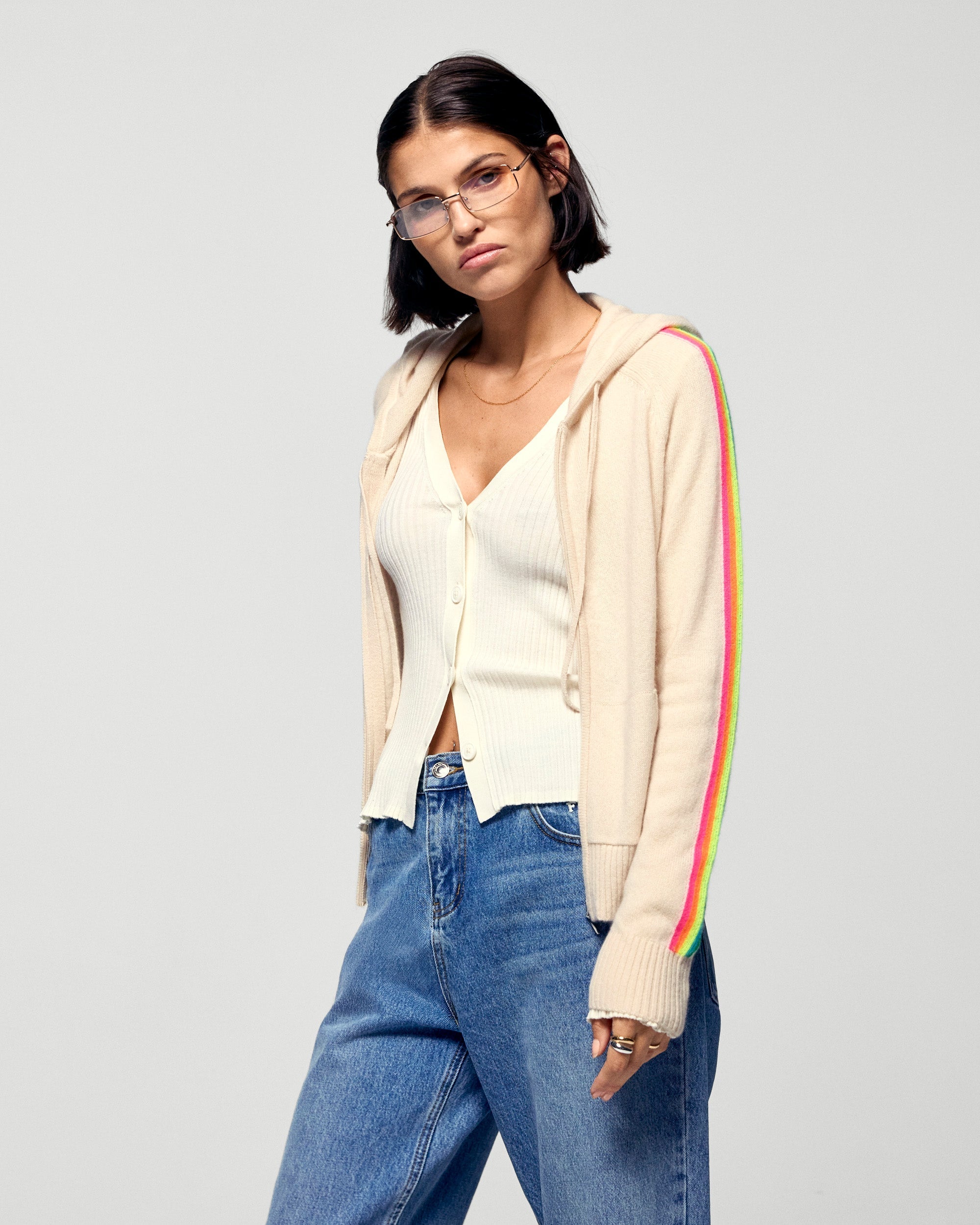 Multicolor Striped Hoodie (H25 / FEMME / Sand)