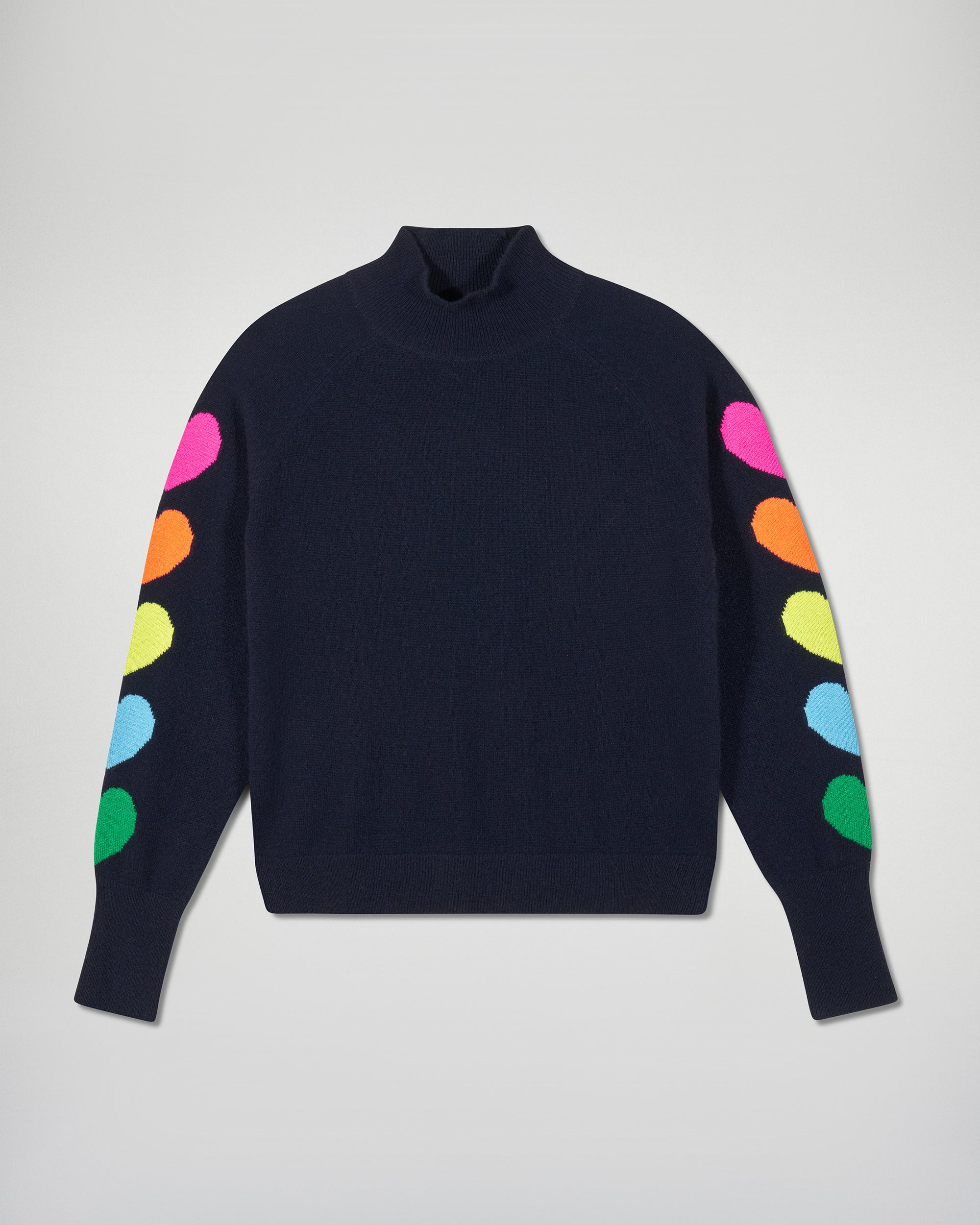 Mock Neck Sweater Multicolored Hearts (H25 / WOMEN / Navy)