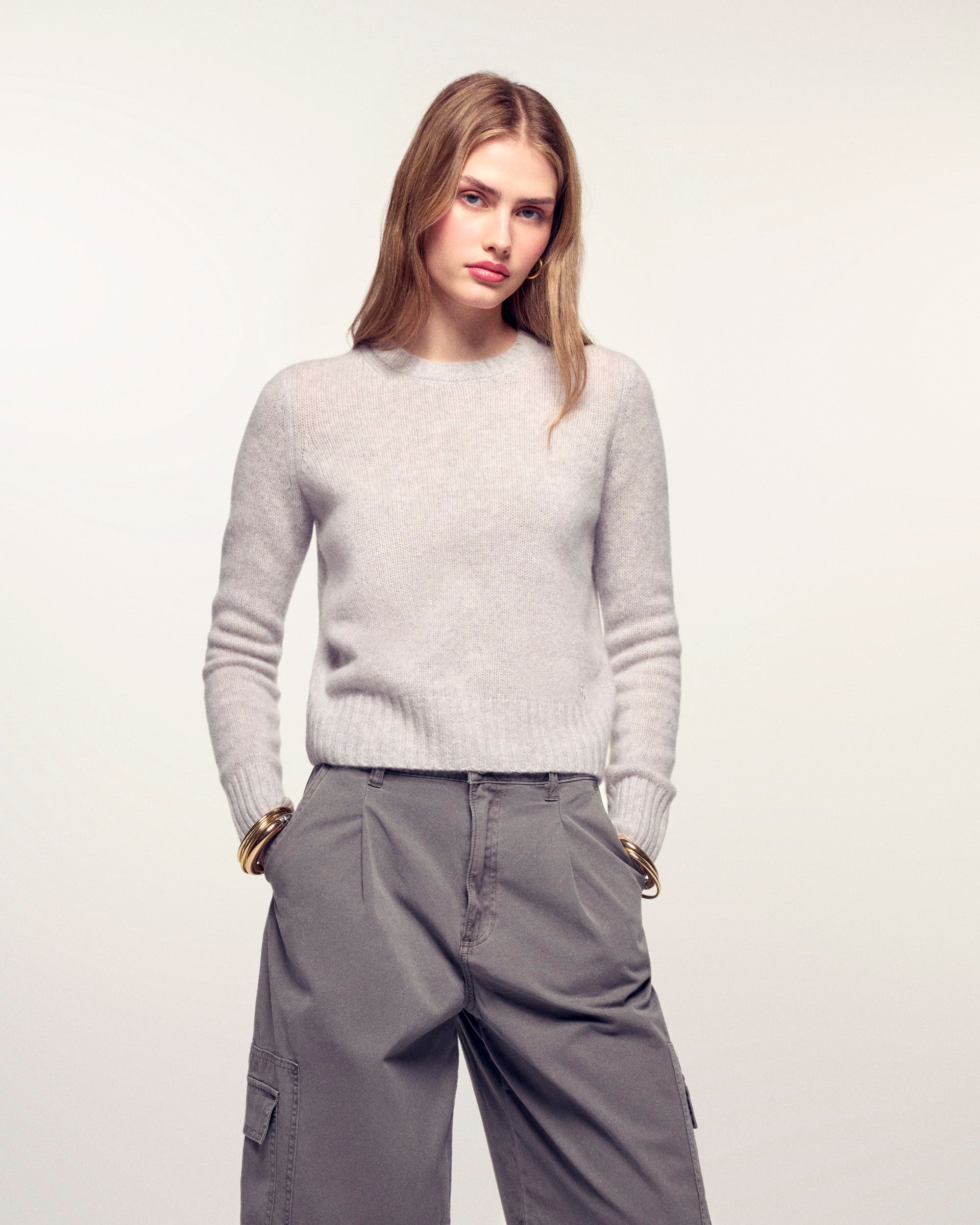 Cropped Crewneck Sweater (S26 / FEMME / Gris Chiné Clair)