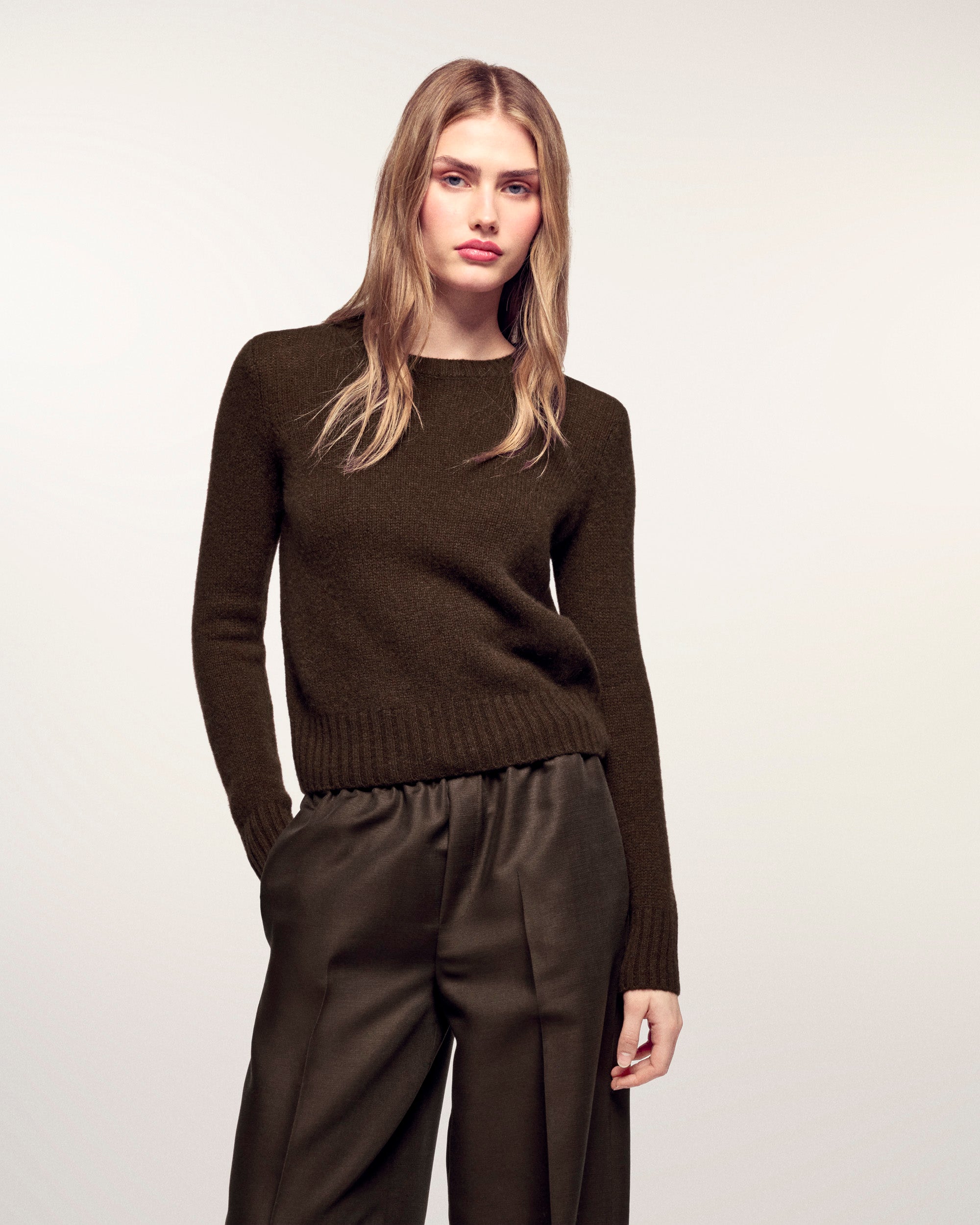 Cropped Crewneck Sweater (S26 / FEMME / Chocolat)