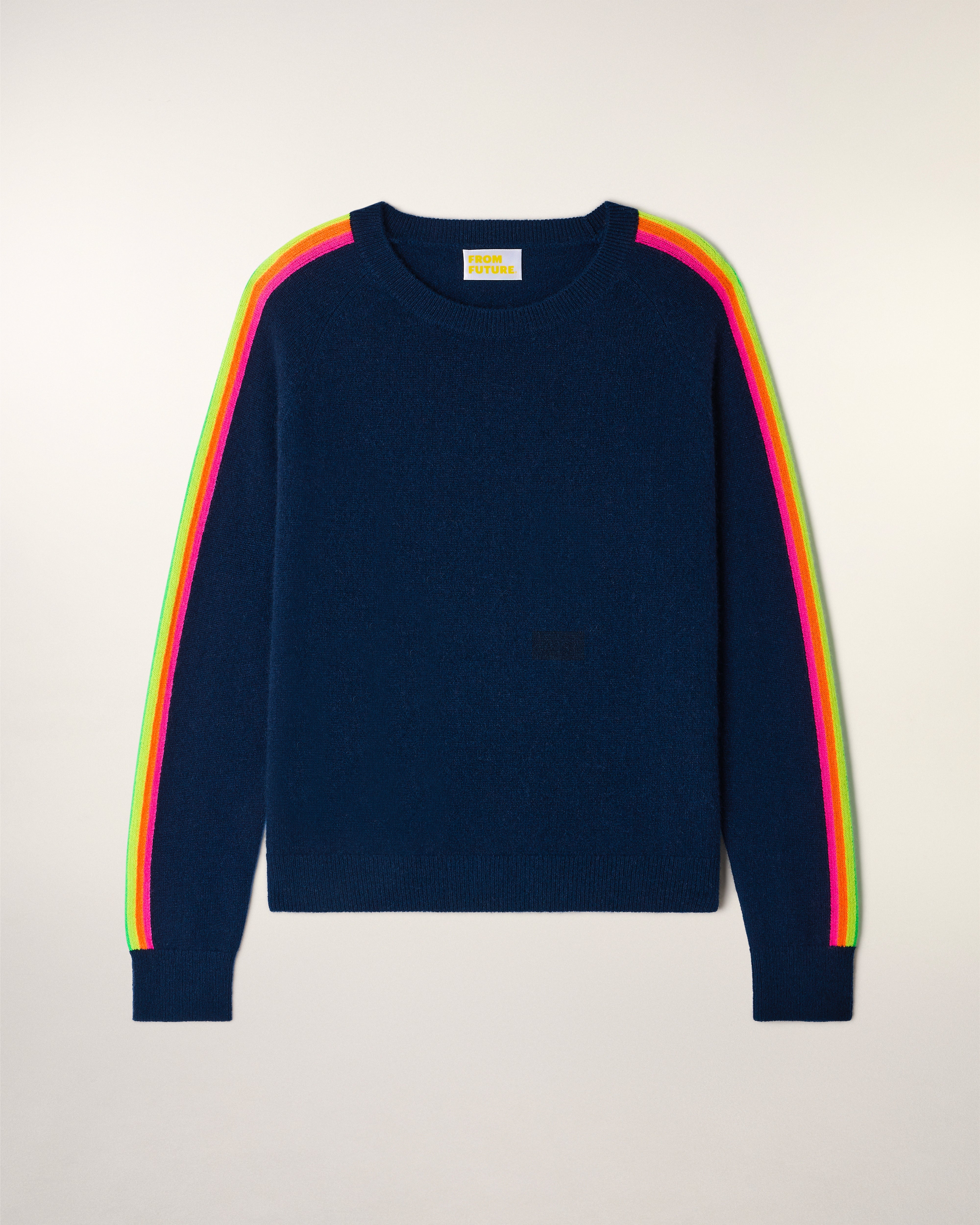 Crewneck Sweater with Multicolored Stripes on the Sleeves (S26 / WOMEN / Navy)