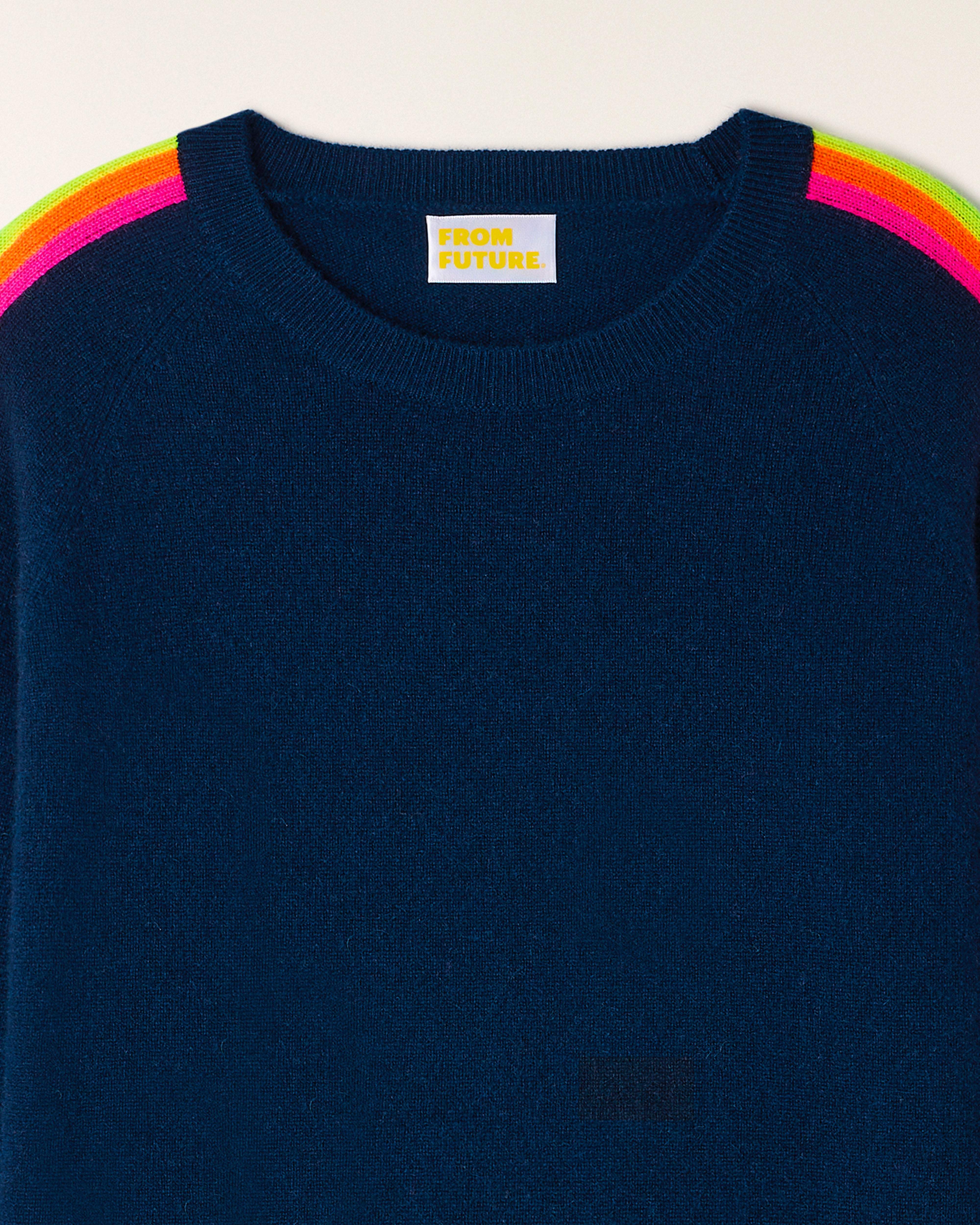 Crewneck Sweater with Multicolored Stripes on the Sleeves (S26 / WOMEN / Navy)