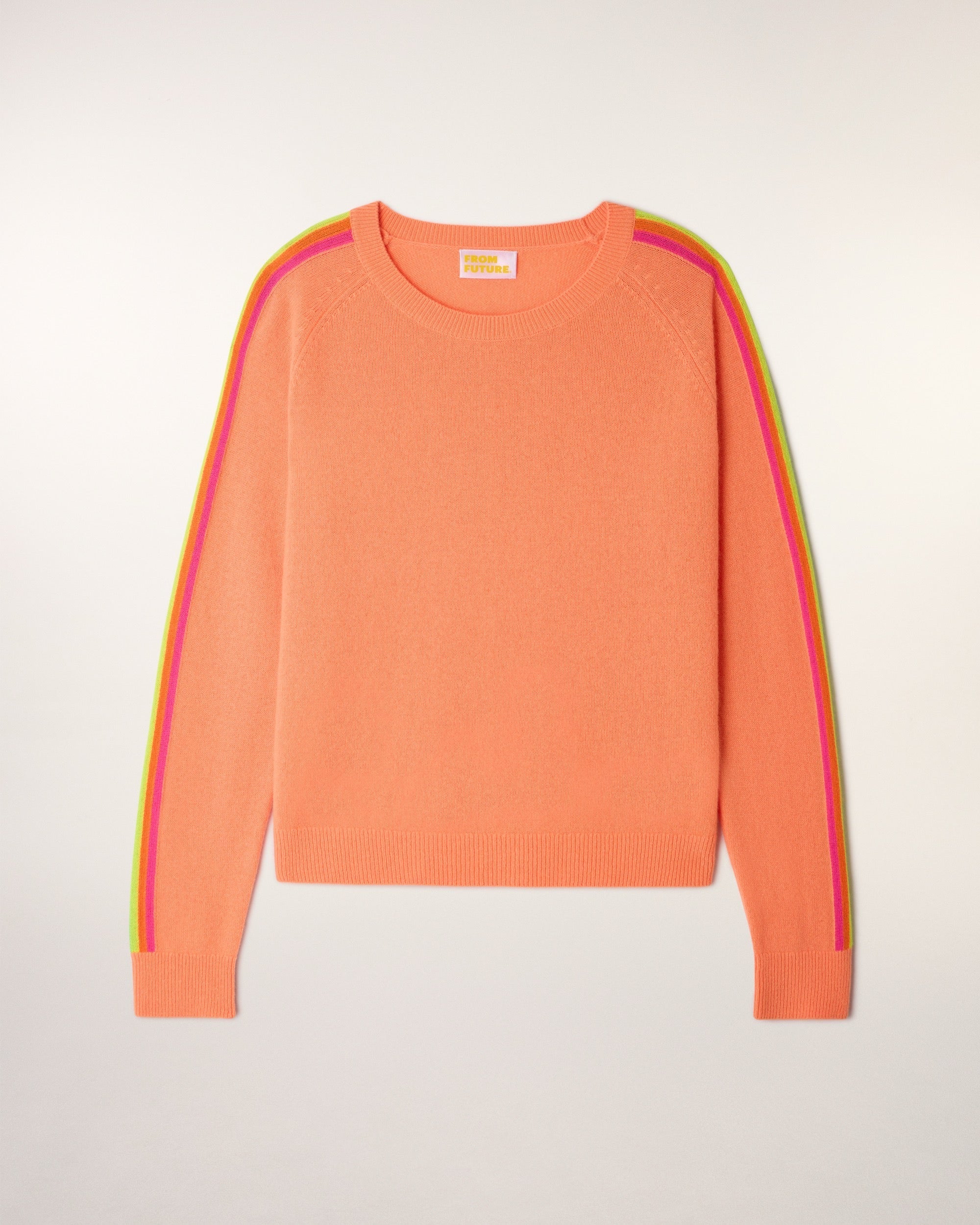 Multicolored Stripe Sleeve Crewneck Sweater (S26 / FEMME / Star Orange)
