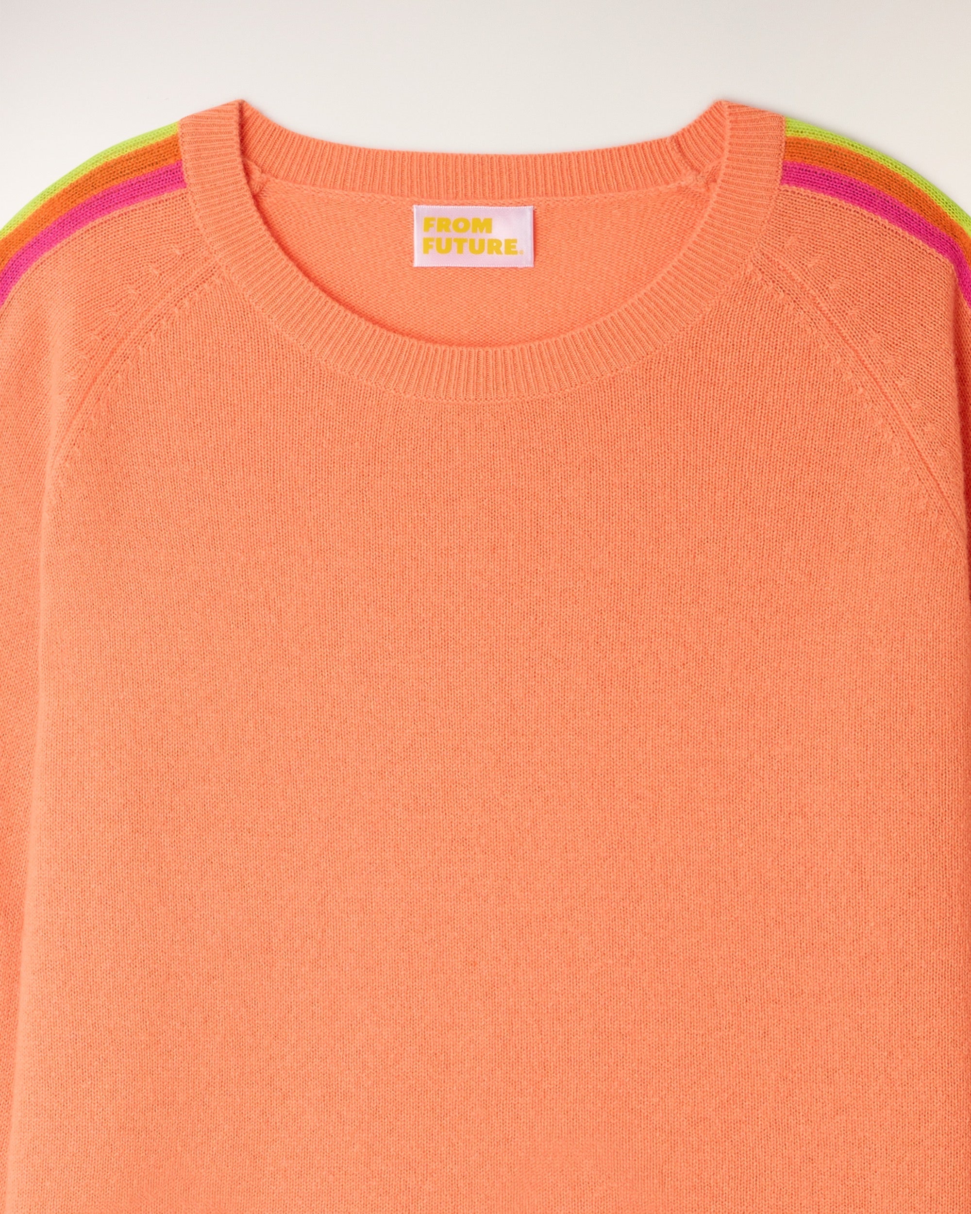 Multicolored Stripe Sleeve Crewneck Sweater (S26 / FEMME / Star Orange)