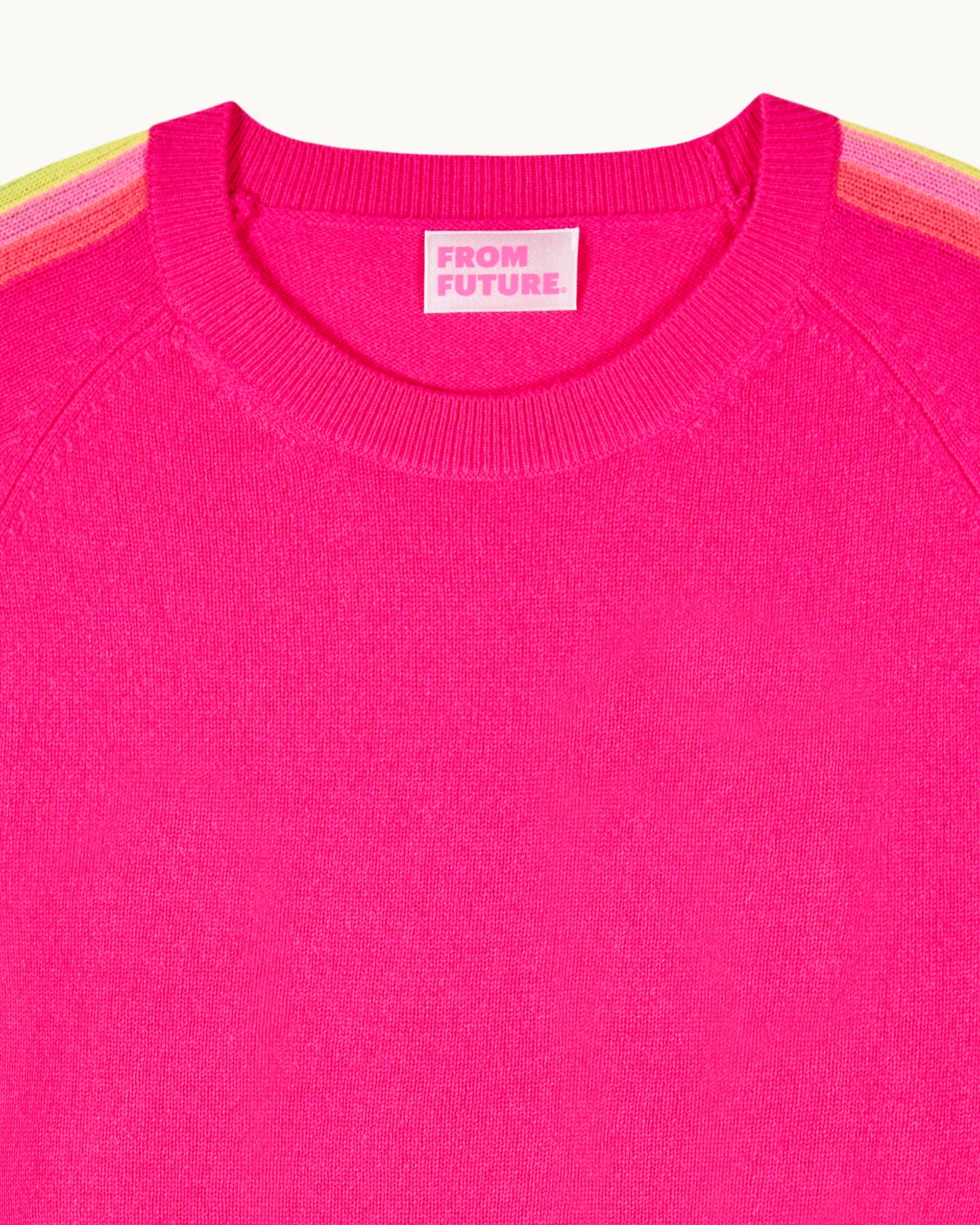 Crewneck Sweater with Multicolored Stripes on the Sleeves (S25 / WOMEN / Paradise Pink)