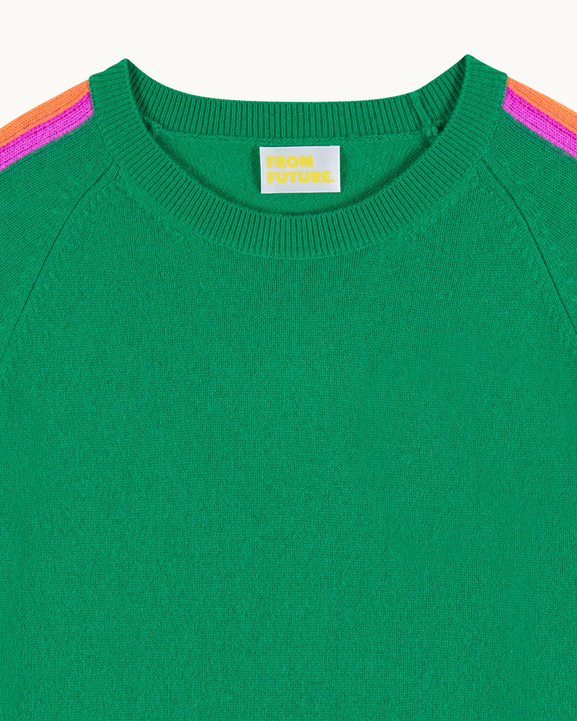 Crewneck Sweater with Multicolored Stripes on the Sleeves (S25 / WOMEN / Tropical Green)