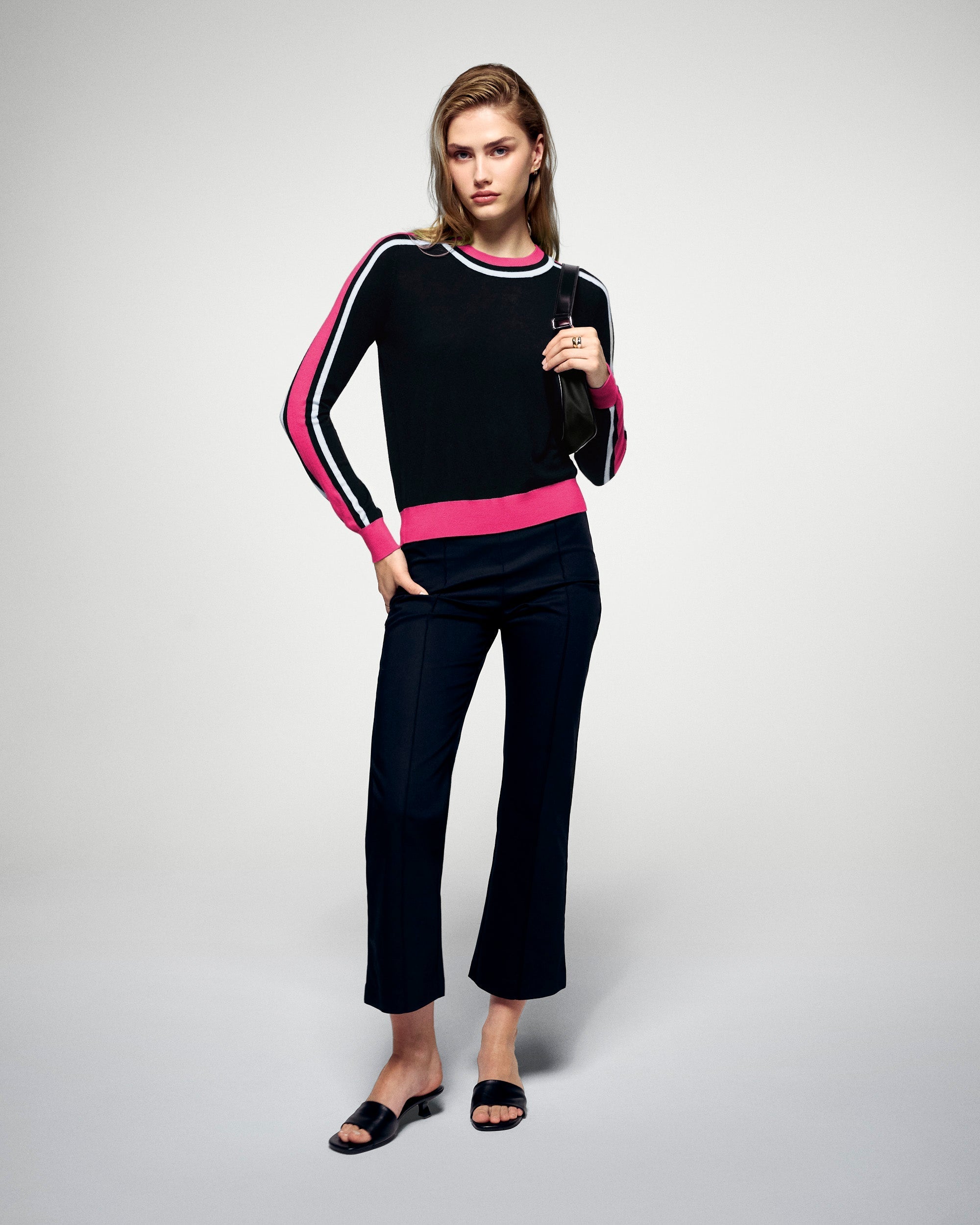 Crewneck Sweater Two-Tone Stripes (H25 / FEMME / Black / RWS)