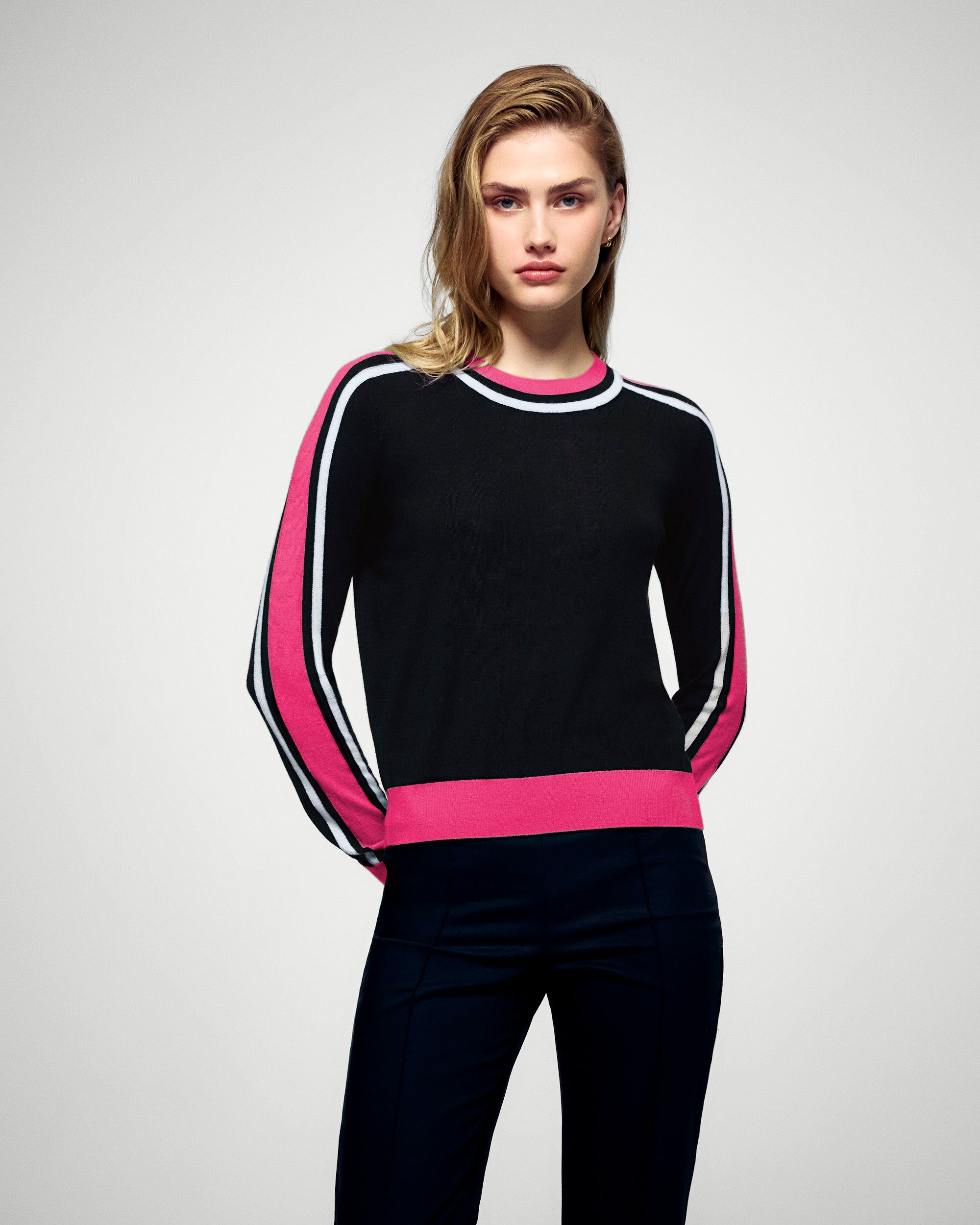 Crewneck Sweater Two-Tone Stripes (H25 / FEMME / Black / RWS)