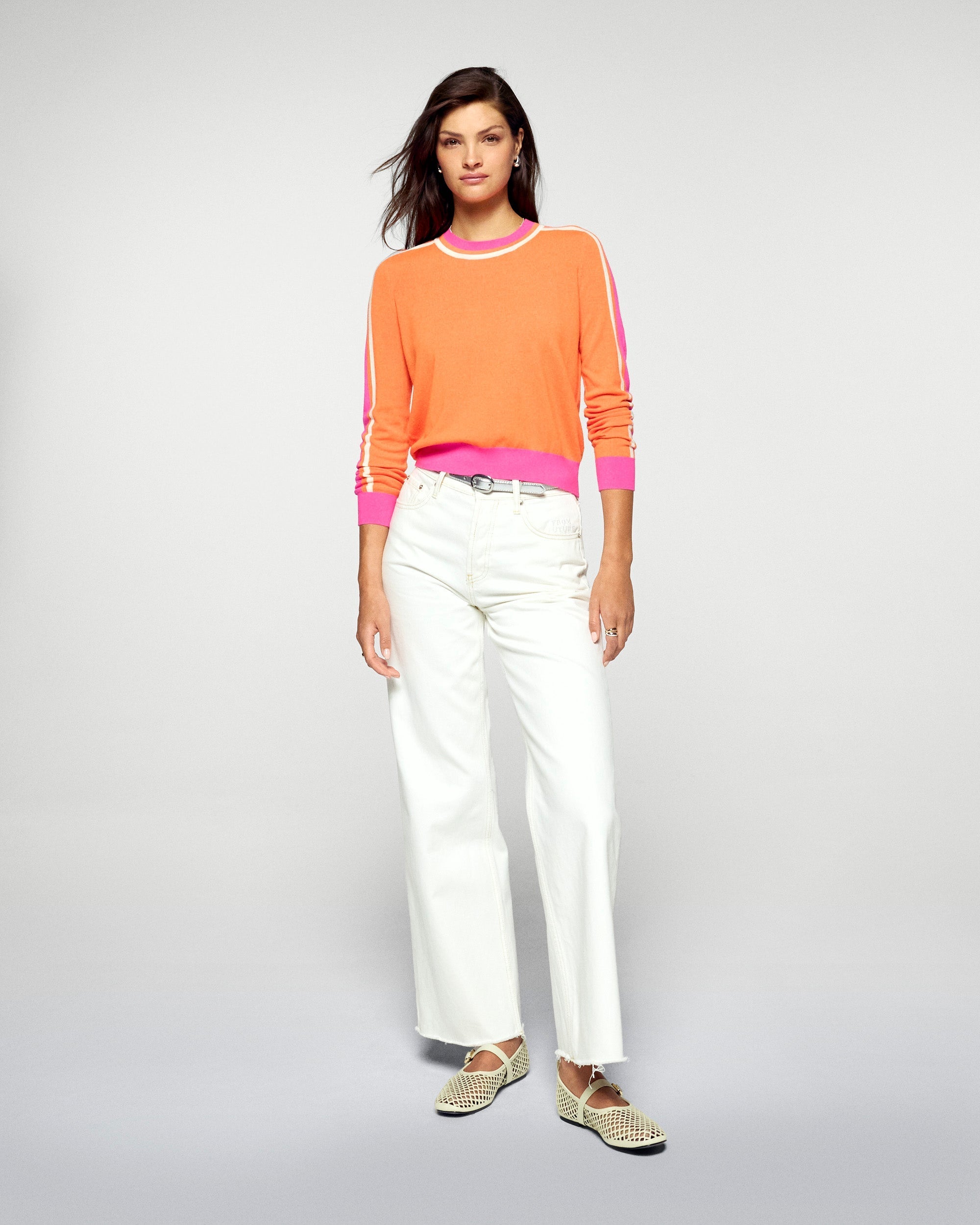Crewneck Sweater Two-Tone Stripes (H25 / FEMME / Golden Orange / RWS)