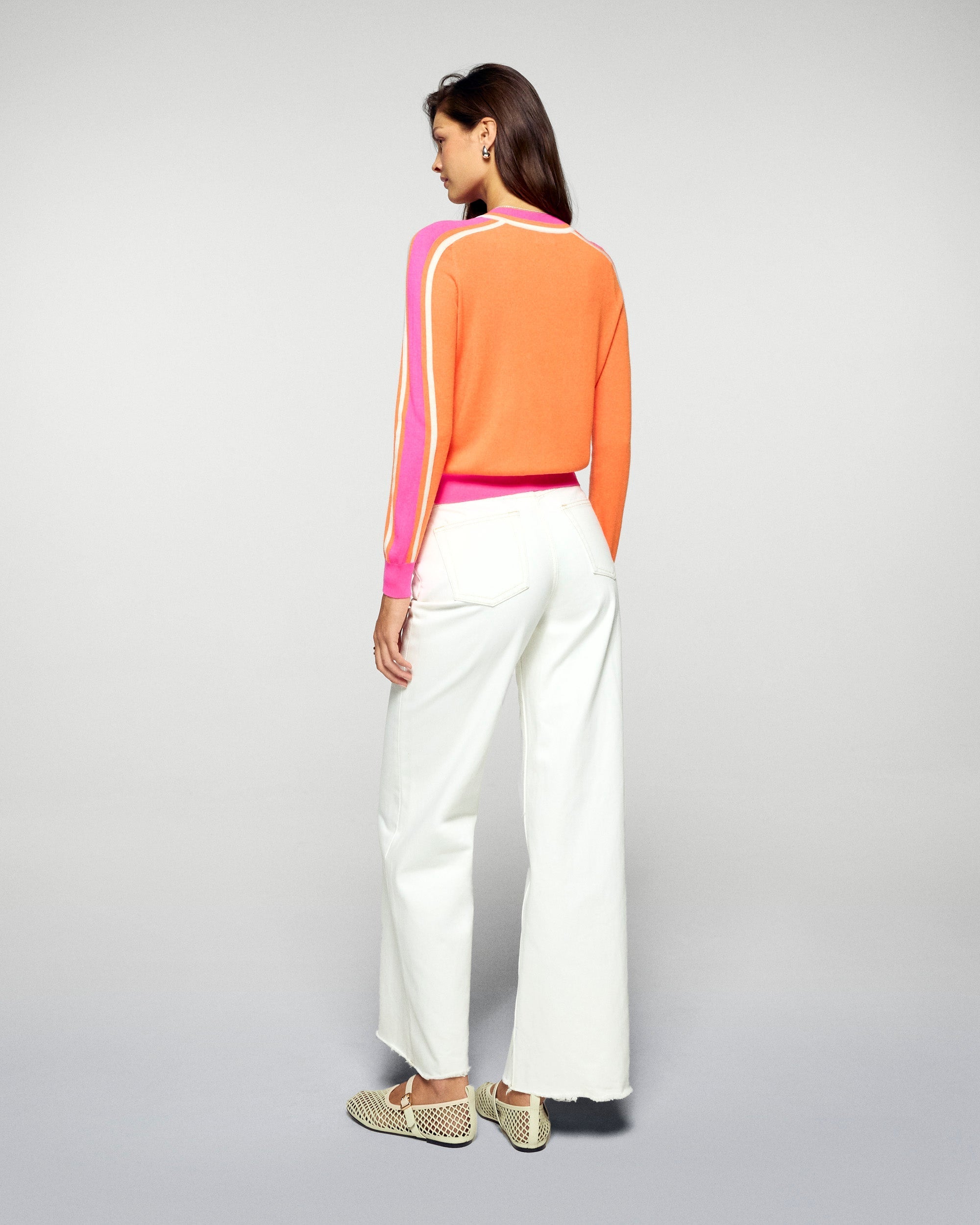Crewneck Sweater Two-Tone Stripes (H25 / FEMME / Golden Orange / RWS)