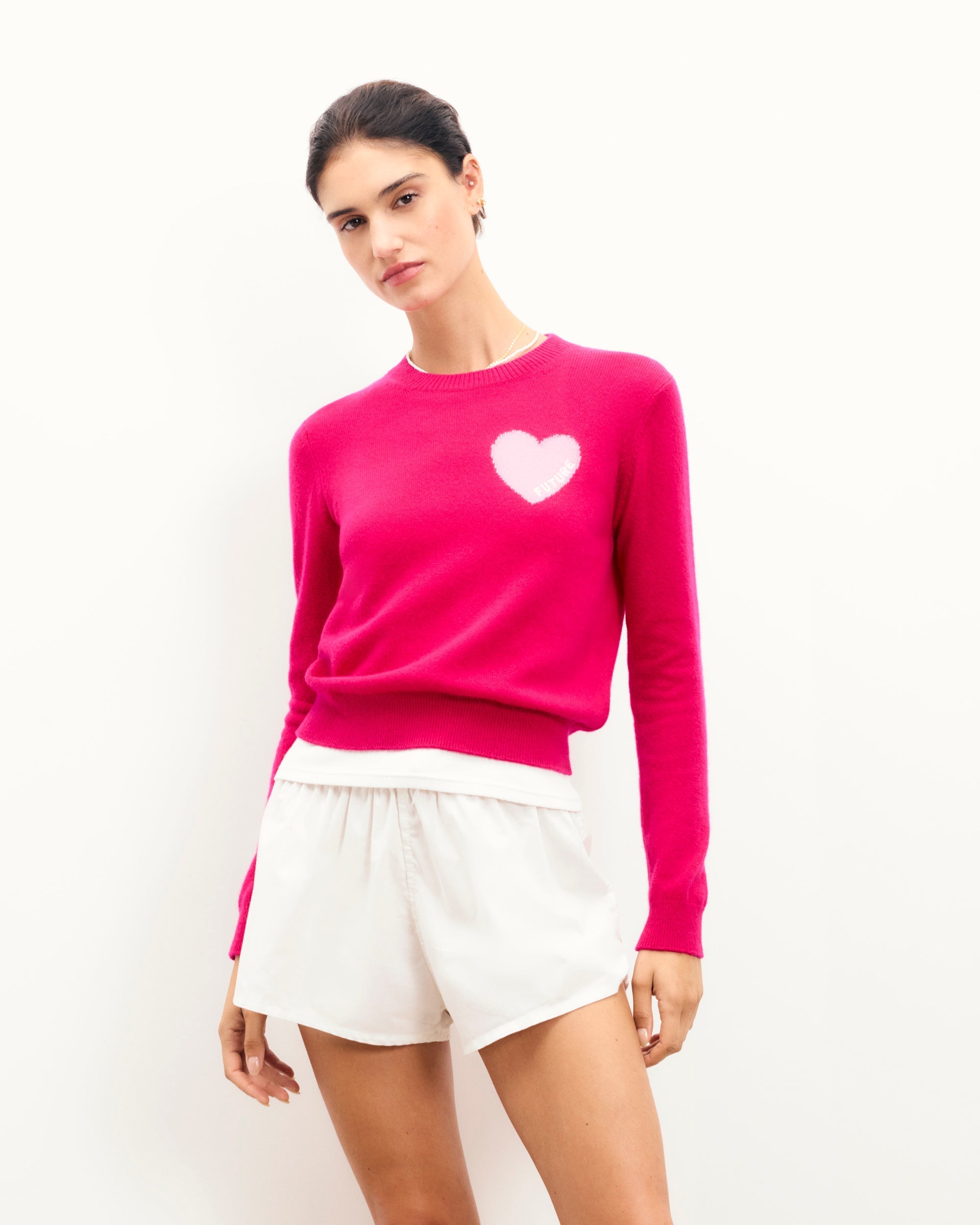 Crewneck Sweater with Future Heart Embroidery (S25 / WOMEN / Tropical Raspbe)
