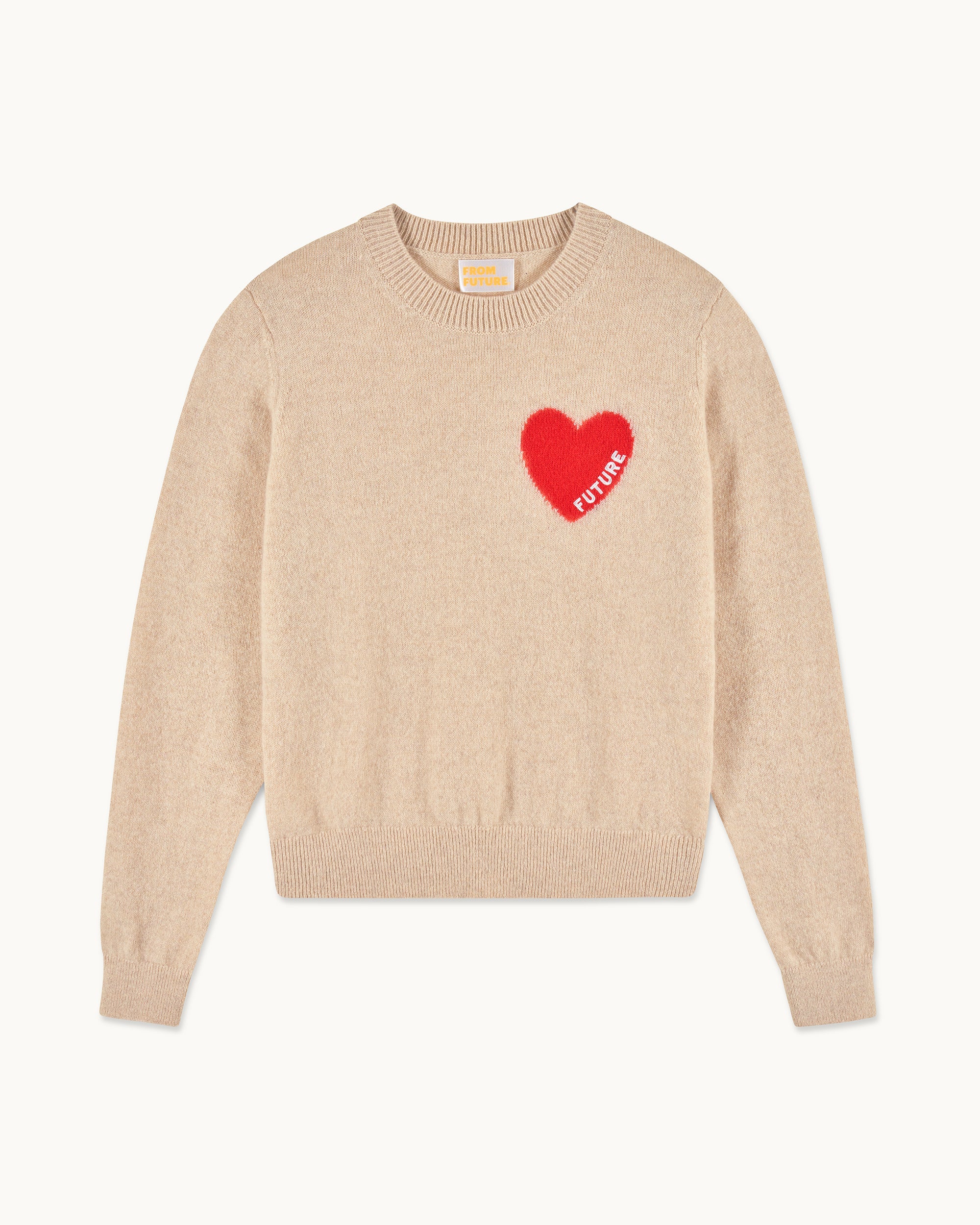 Crewneck Sweater with Future Heart Embroidery (S25 / WOMEN / Heather Beige)
