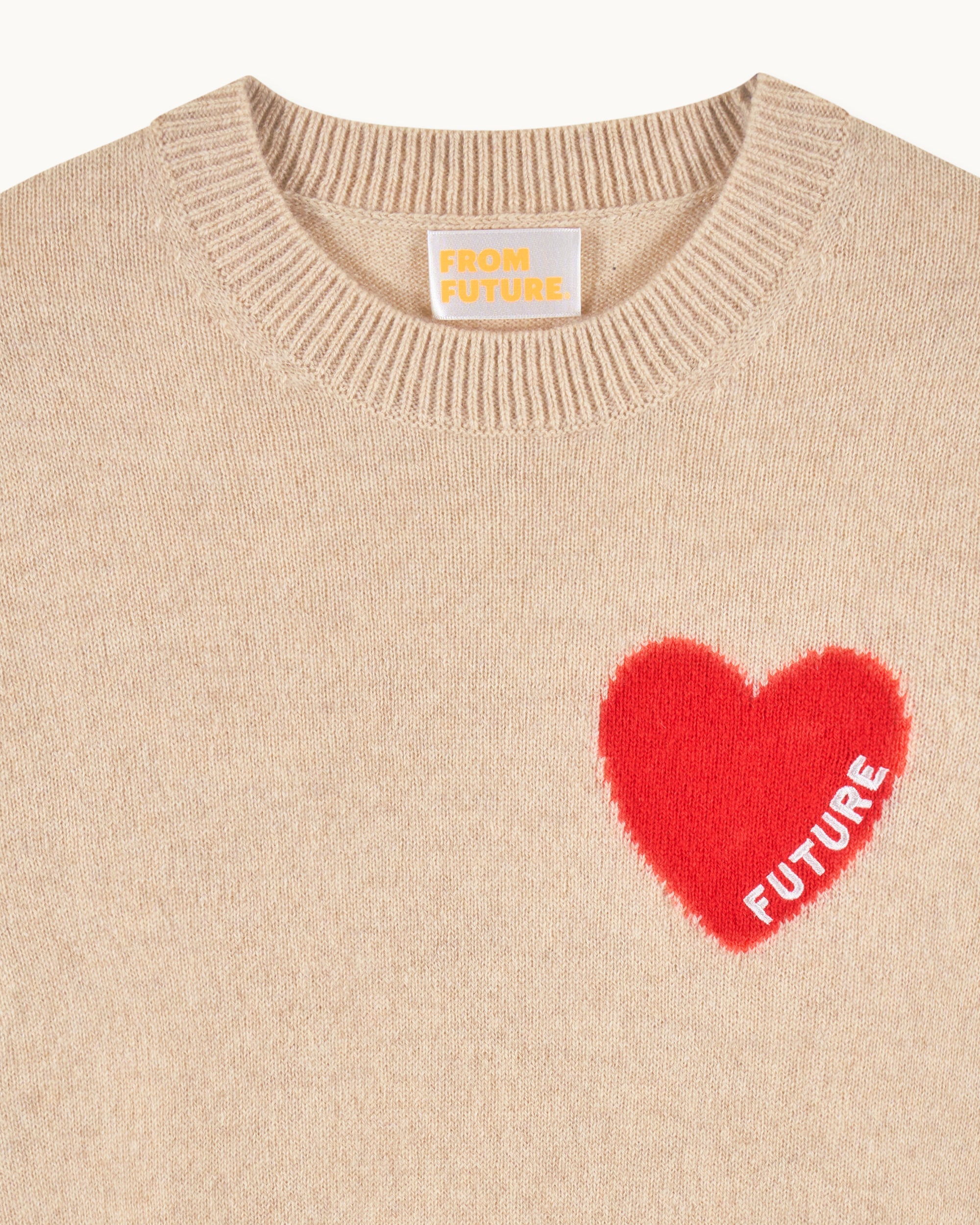 Crewneck Sweater with Future Heart Embroidery (S25 / WOMEN / Heather Beige)