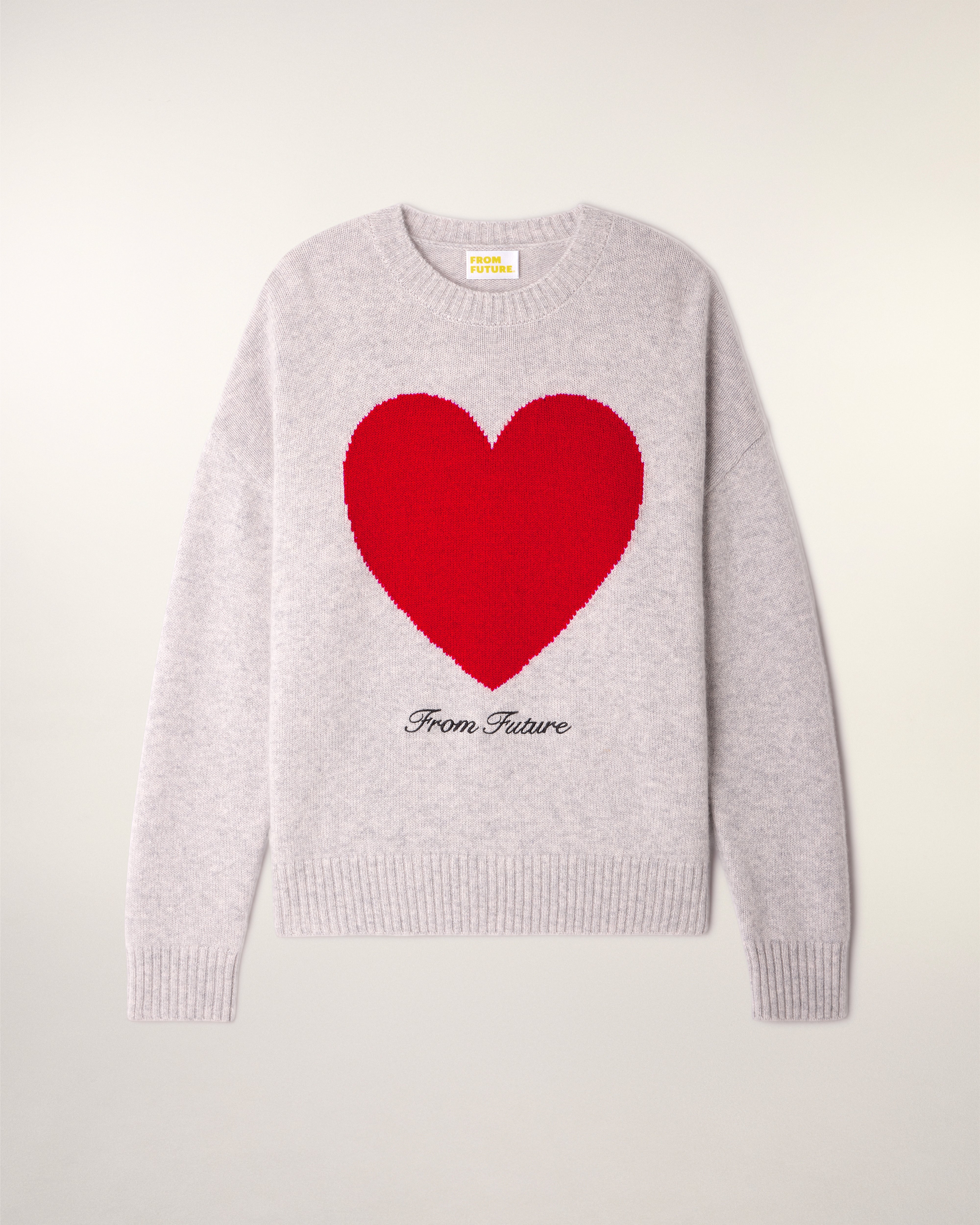 "From Future" Embroidery Heart Crewneck Sweater (S26/ FEMME/ Gris Chiné Clair)