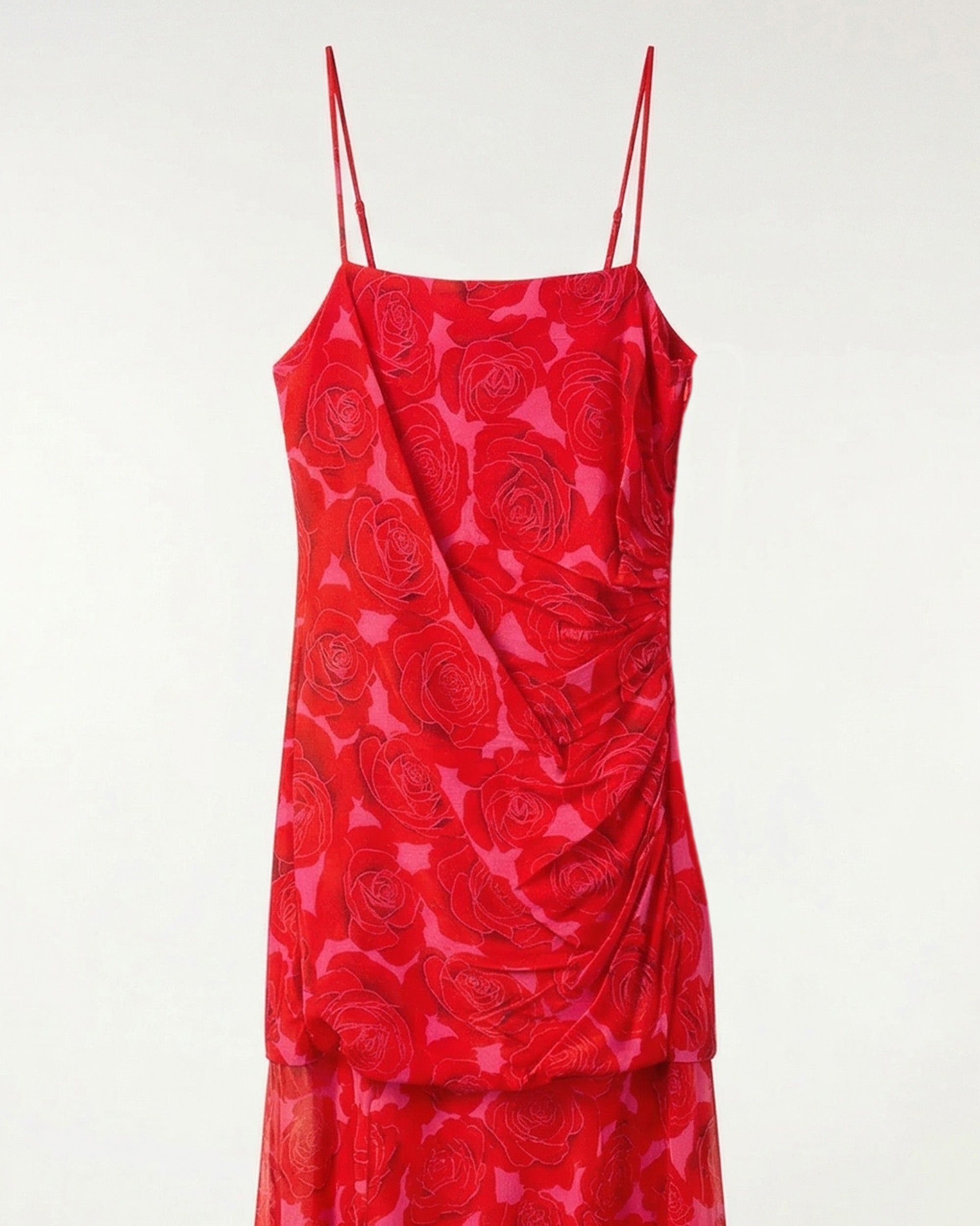 Dual-Material Strappy Long Dress (S26 / FEMME / Solar Roses)